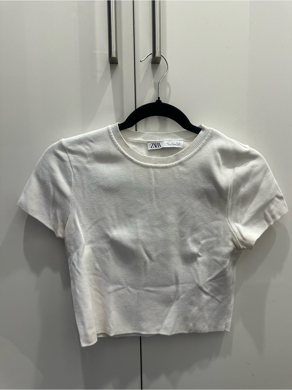 Zara Cream Ribbed Crew Neck Crop Top